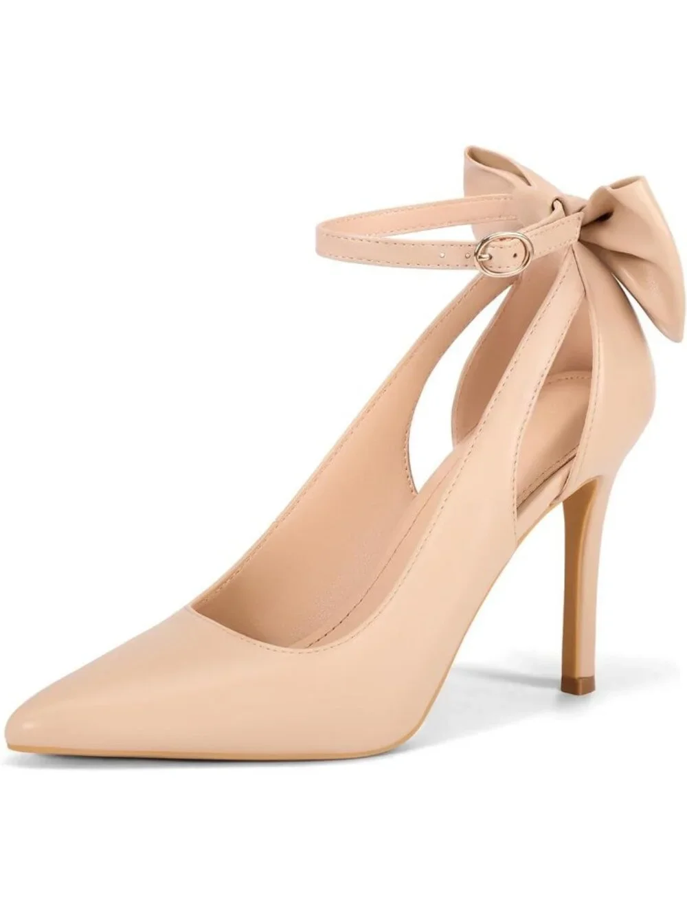 Women's Camel Pointed Toe High Heels Ankle Strap Sexy Bowtie Back Dress Sandals